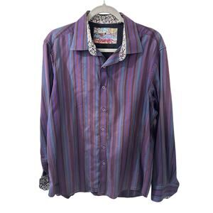 Robert Graham Purple Stripe Classic Fit Cotton Long Sleeve Shirt, XL